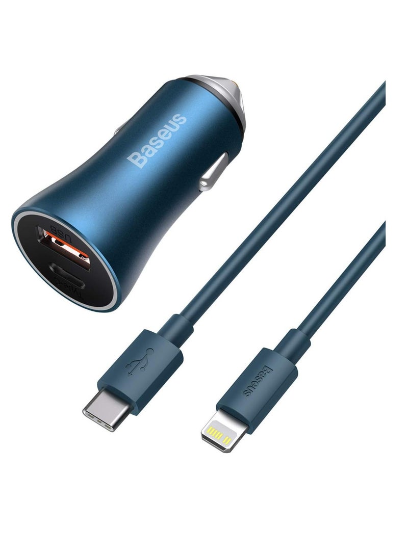 Baseus Car Charger 40W USB C Adaptor, PD 3.0 QC 4.0 Phone Fast Charging With Simple Wisdom Data Cable Type-C to Lightning Cable 1M Compatible for iPhone and...  - Image 1