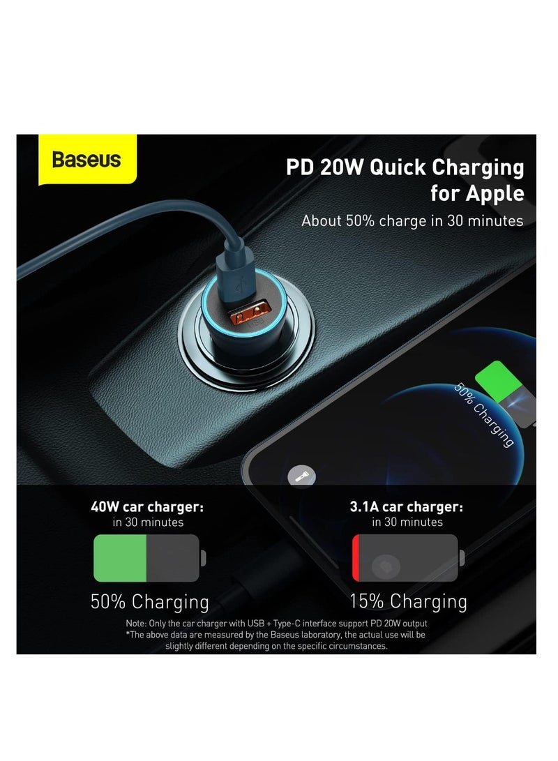 Baseus Car Charger 40W USB C Adaptor, PD 3.0 QC 4.0 Phone Fast Charging With Simple Wisdom Data Cable Type-C to Lightning Cable 1M Compatible for iPhone and...  - Image 4