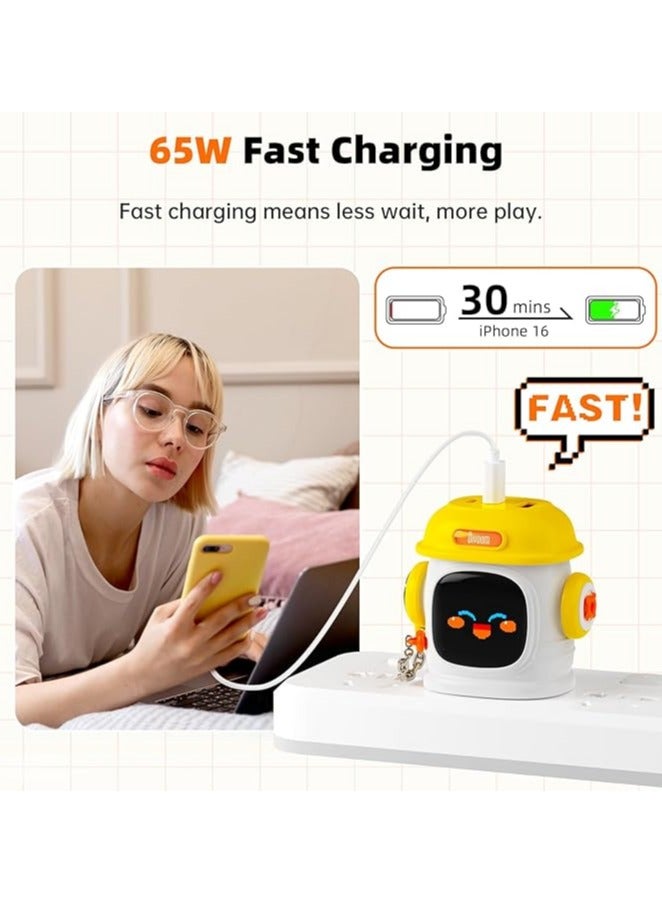 Divoom Dipow 65W USB-C Charger 3-Port Fast GaN Charger with DIY Pixel Display Foldable Compact Wall Block Power Adapter for iPhone 16/15 MacBook iPad Galaxy S23/S24 Switch Yellow (with 100w Cable) - Image 2