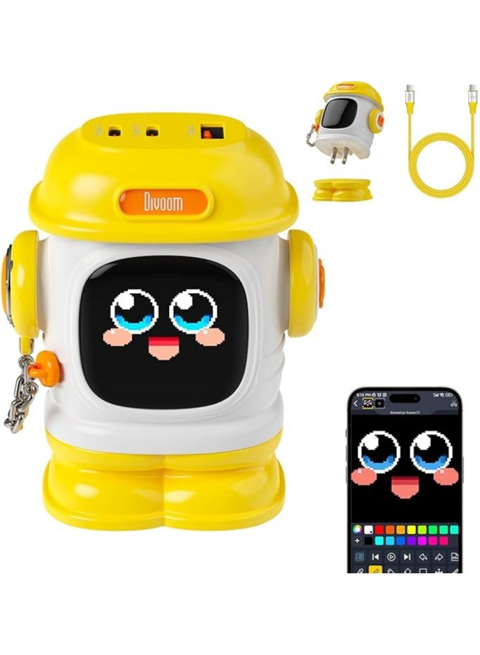 Divoom Dipow 65W USB-C Charger 3-Port Fast GaN Charger with DIY Pixel Display Foldable Compact Wall Block Power Adapter for iPhone 16/15 MacBook iPad Galaxy S23/S24 Switch Yellow (with 100w Cable) - Image 1