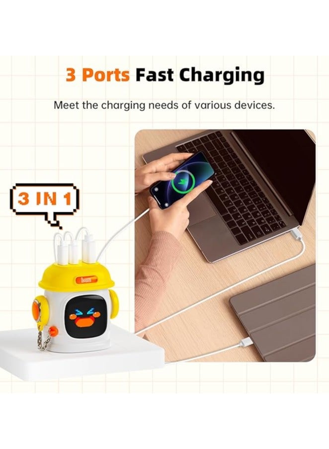Divoom Dipow 65W USB-C Charger 3-Port Fast GaN Charger with DIY Pixel Display Foldable Compact Wall Block Power Adapter for iPhone 16/15 MacBook iPad Galaxy S23/S24 Switch Yellow (with 100w Cable) - Image 3