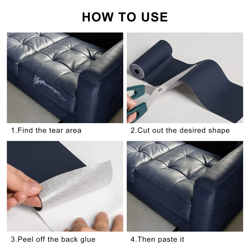 YAFLC Leather Repair Patch for Furniture, 4" x 63" Self Adhesive Leather Repair Kit Vinyl Repair Tape for Car Seat Sofa Jackets Couches Chair Blue - Image 4