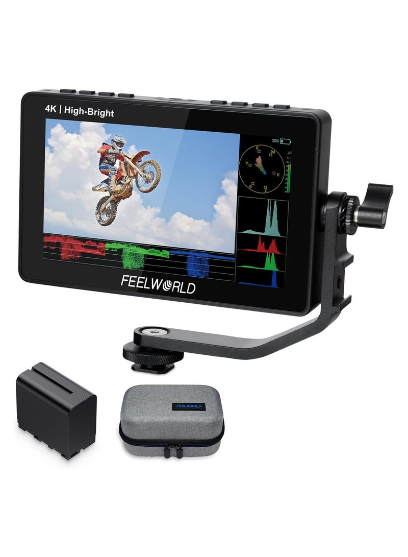Feelworld FEELWORLD F5 Prox 5.5 Inch 1600nit High Bright DSLR Camera Field Monitor with F970 Battery 6600mAh and Bag, Touchscreen Waveform LUT External Install and Power Kit 1920x1080 HDMI in Out Type-c Input  - Image 1