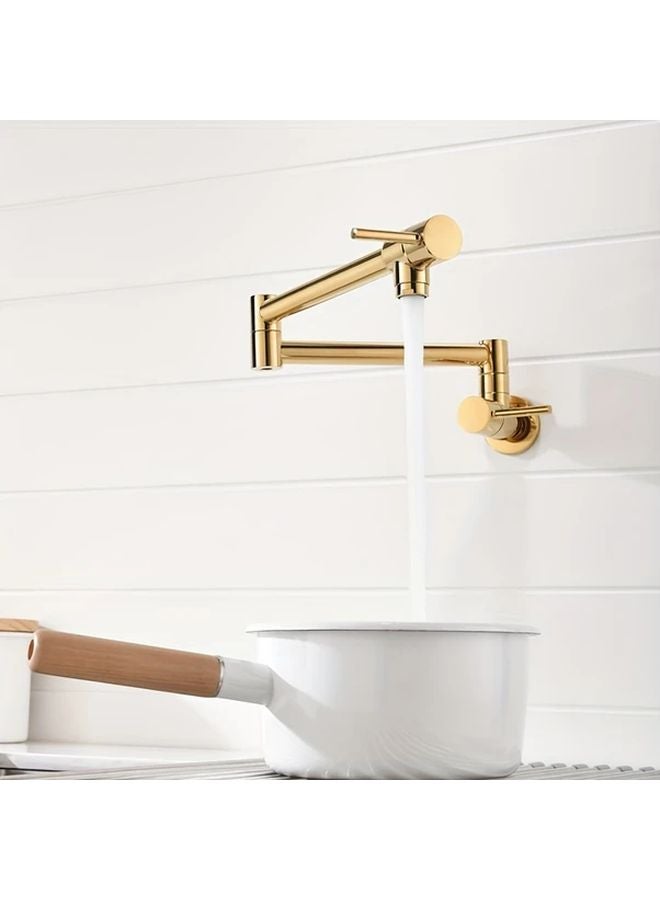 Chrome Wall Mounted Pull Out Kitchen Faucet Brushed Brass Ceramic Valve No Electricity Required - Image 3
