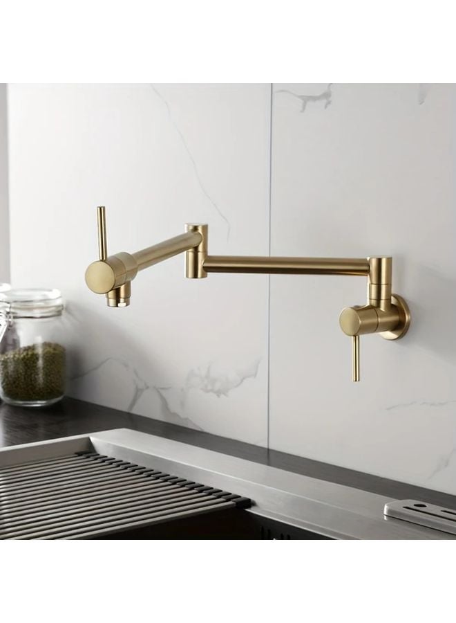 Chrome Wall Mounted Pull Out Kitchen Faucet Brushed Brass Ceramic Valve No Electricity Required - Image 2