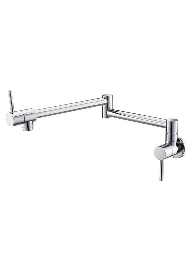 Chrome Wall Mounted Pull Out Kitchen Faucet Brushed Brass Ceramic Valve No Electricity Required - Image 1
