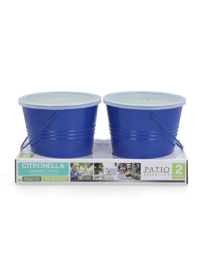 Patio Essentials 2-Piece Citronella Scented Painted Bucket Candle Set Blue 10 oz 21108P-2 - Image 2