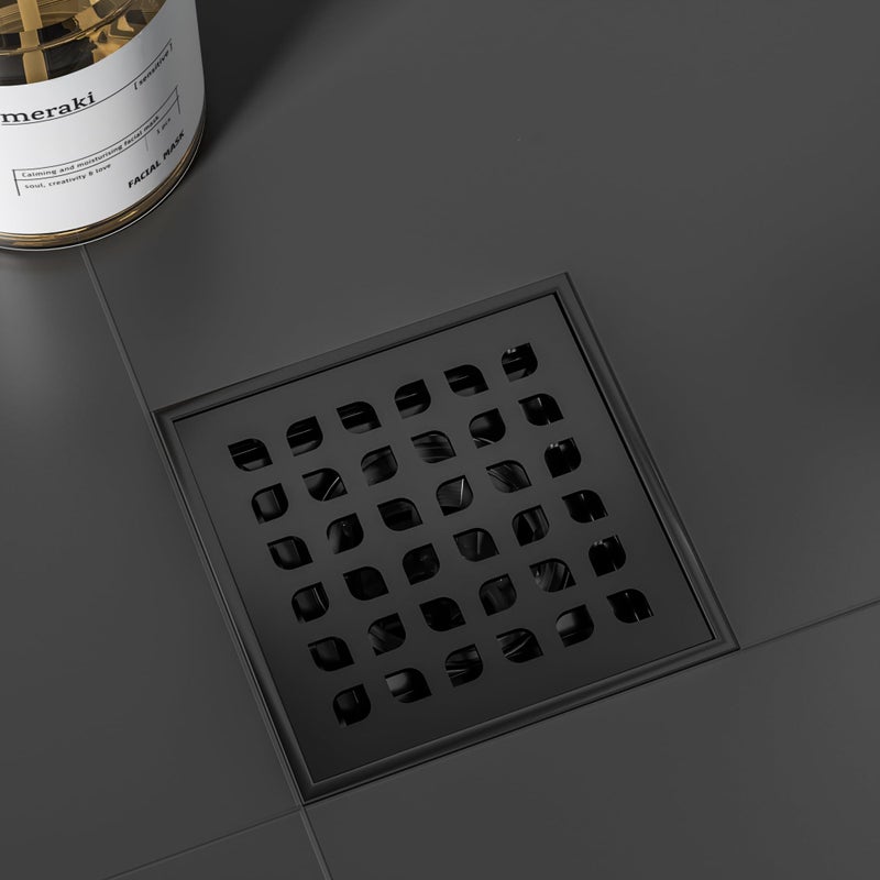 Neodrain 4 in Matte Black Square Shower Drain Brushed 304 Stainless Steel Drain Grate Removable Drain Key with Waterproof Fabric, PVC Bonding Flange Base for Low Profile Shower Pan - Image 4