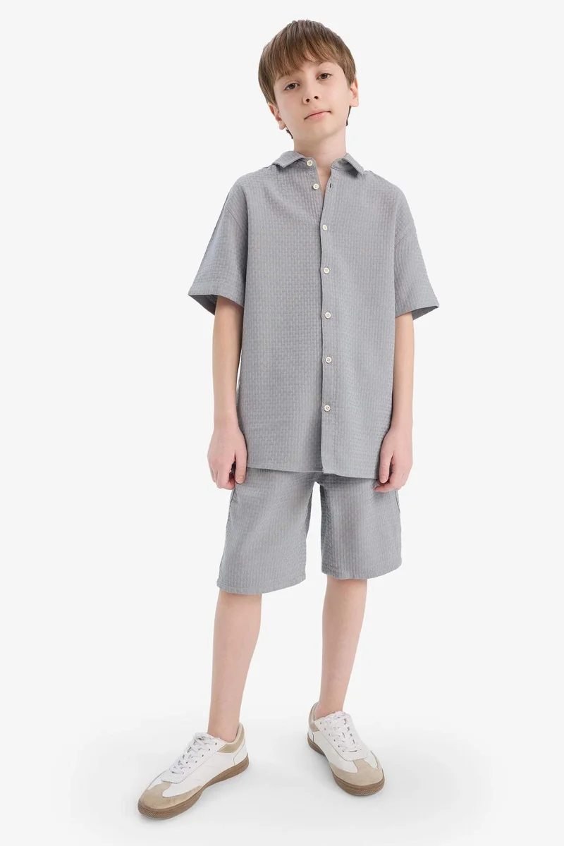 ديفاكتو Boy Regular Fit Polo Neck Textured Short Sleeve Shirt