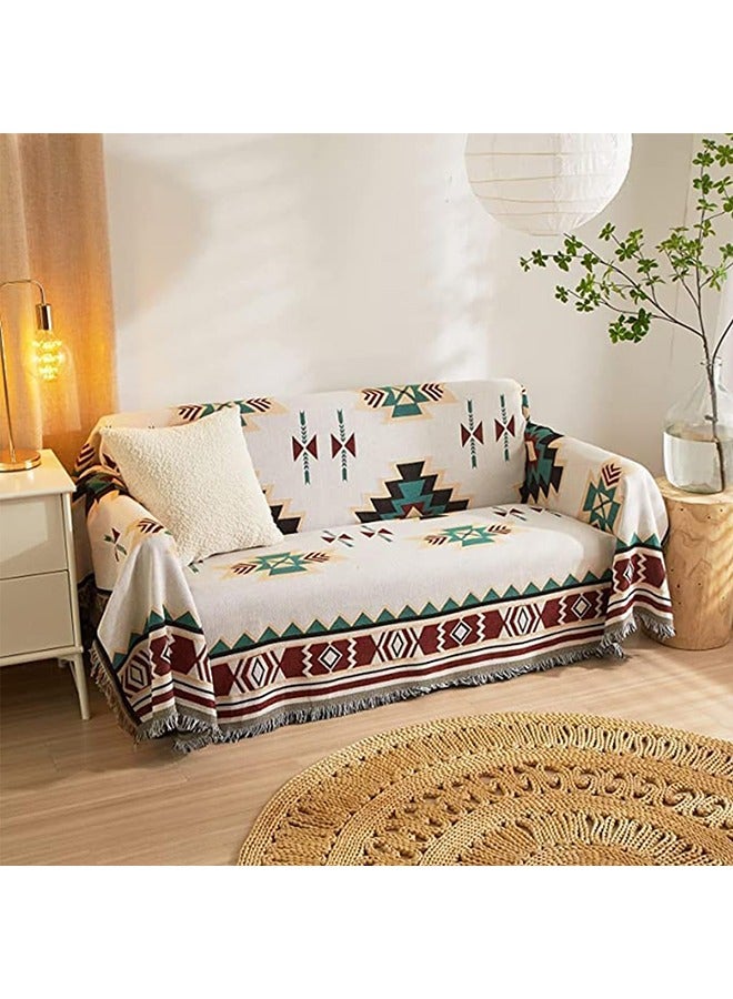 Reversible Two-Sided Knitted Sofa Covers Bohemian Couch Cover Blanket Universal Sofa Slipcover Washable cover set Couch Covers Non Slip & Seat Sofa Chair Slipcover (180*300cm)