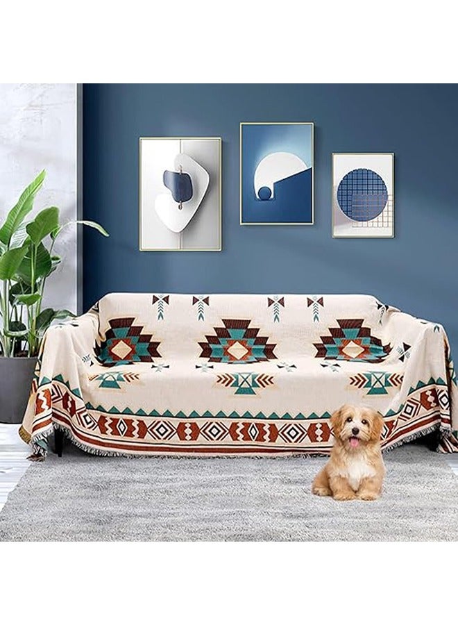 Reversible Two-Sided Knitted Sofa Covers Bohemian Couch Cover Blanket Universal Sofa Slipcover Washable cover set Couch Covers Non Slip & Seat Sofa Chair Slipcover (180*300cm)