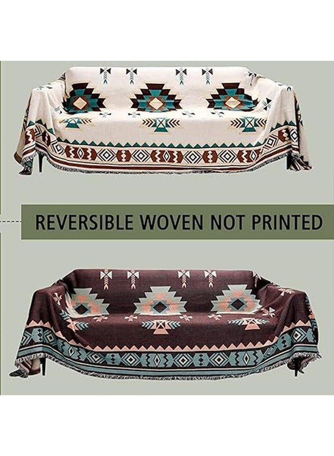 Reversible Two-Sided Knitted Sofa Covers Bohemian Couch Cover Blanket Universal Sofa Slipcover Washable cover set Couch Covers Non Slip & Seat Sofa Chair Slipcover (180*300cm)