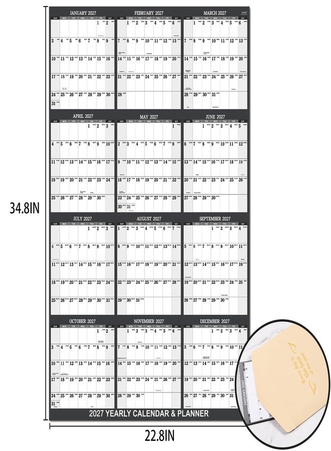 Artfan 2027 Calendar - 2027 Yearly Wall Calendar, Jan.2027 - Dec.2027, Yearly Wall Calendar 2027, 34.8" x 22.8"(open), Round Stickers, Vertical - Grey - Image 3