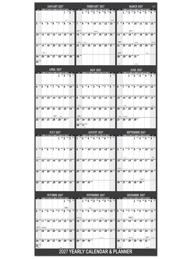 Artfan 2027 Calendar - 2027 Yearly Wall Calendar, Jan.2027 - Dec.2027, Yearly Wall Calendar 2027, 34.8" x 22.8"(open), Round Stickers, Vertical - Grey - Image 1