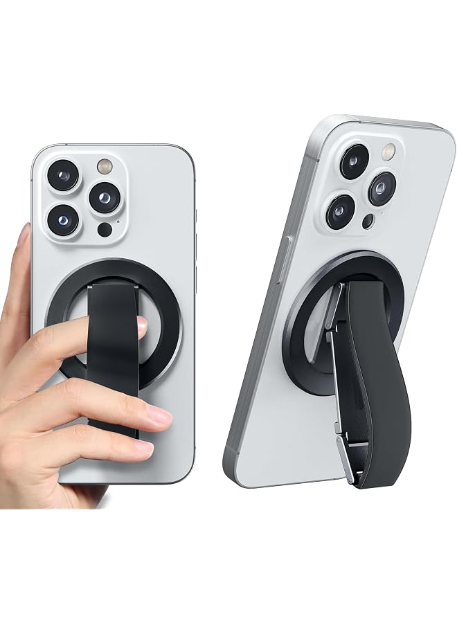 S-TOP Magnetic Phone Ring Stand for MagSafe, Aluminum Alloy Kickstand with Silicone Loop Grip, Secure and Comfortable Phone Holder for iPhone & Android (Comes with 1 Magnet Ring) - Image 1