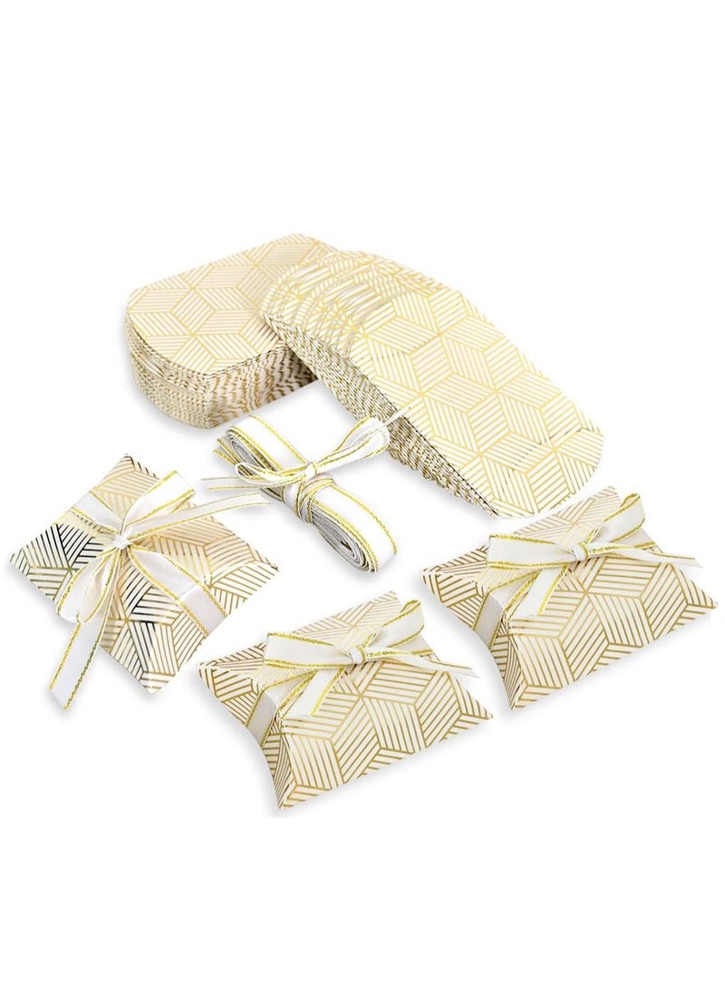 SYOSI 50 Pack Candy Box, Candy Box, Kraft Paper Pillow Candy Box, Decor Girl Birthday Baby Party Ideas Wedding Supplies (Gold Diamonds 3.58x2.48 Inches)  - Image 1