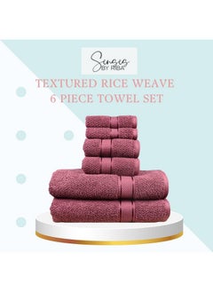 SENSES SENSES by Riba Textured Rice Weave 6 Piece Towel Set | All Cotton Fade-Resistant Highly Absorbent Super Soft Bathroom Towels(2 Pcs Each of Bath, Hand & Wash Towel) -550 GSM (Burgundy)  - Image 3