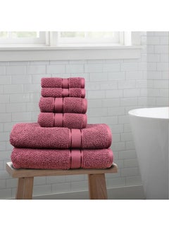 SENSES SENSES by Riba Textured Rice Weave 6 Piece Towel Set | All Cotton Fade-Resistant Highly Absorbent Super Soft Bathroom Towels(2 Pcs Each of Bath, Hand & Wash Towel) -550 GSM (Burgundy)  - Image 2