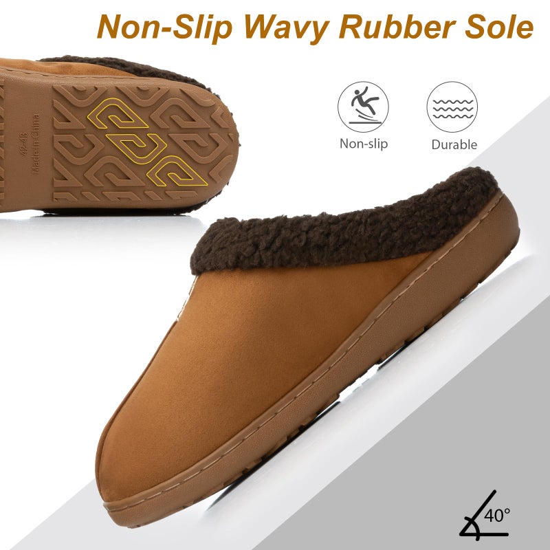 GOEWY House Slippers for Men with Memory Foam Indoor Outdoor Moccasin House Shoes Warm Slip On with Non-Slip Sole Gifts For Men Him Dad Brown 9 10 - Image 5