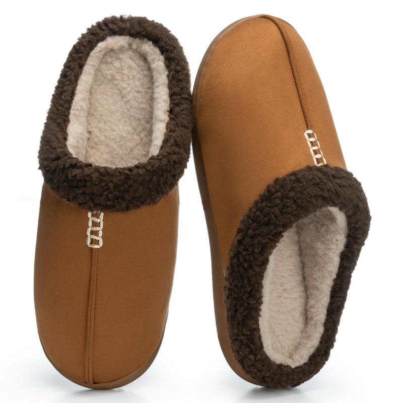 GOEWY House Slippers for Men with Memory Foam Indoor Outdoor Moccasin House Shoes Warm Slip On with Non-Slip Sole Gifts For Men Him Dad Brown 9 10 - Image 1