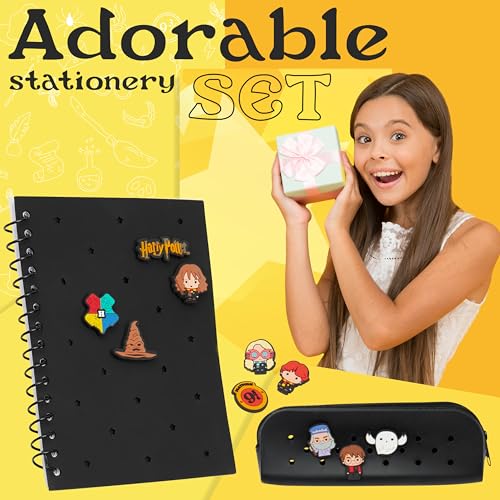 Harry Potter A5 Customizable Notebook and Zipped Pencil Case Stationery Set with Character Chibi Pins Sticky Notes Hogwarts Gifts for Kids - Image 3