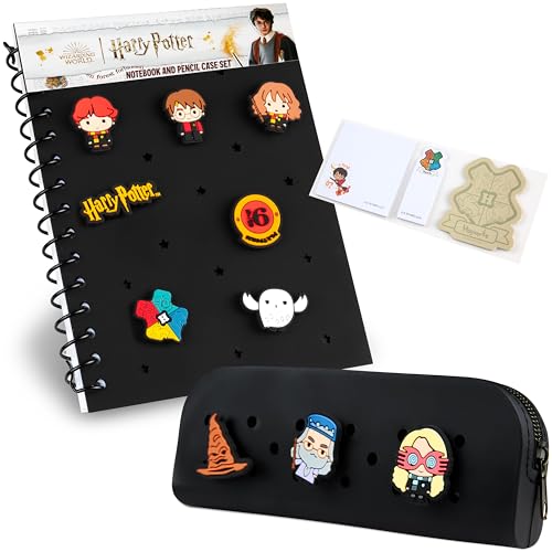 Harry Potter A5 Customizable Notebook and Zipped Pencil Case Stationery Set with Character Chibi Pins Sticky Notes Hogwarts Gifts for Kids - Image 1