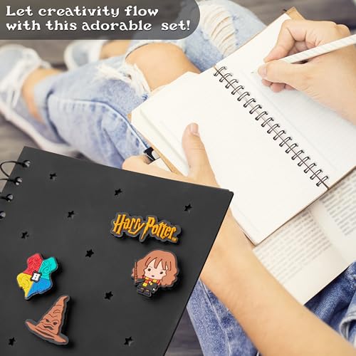 Harry Potter A5 Customizable Notebook and Zipped Pencil Case Stationery Set with Character Chibi Pins Sticky Notes Hogwarts Gifts for Kids - Image 4
