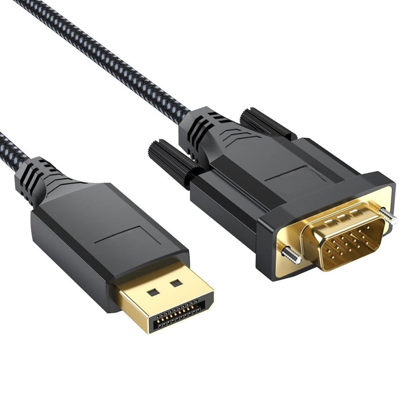 Swiztek كابل DisplayPort إلى VGA بطول 1.8 م، محول DP إلى VGA ذكر إلى ذكر فيديو عالي الدقة 1080P للكمبيوتر، الشاشة، التلفاز، البروجيكتور، الكمبيوتر الشخصي، HDTV، سطح المكتب، اللابتوب - Image 1