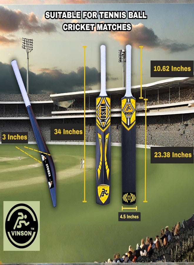 VINSON Stokes Edition Hard Plastic Cricket Bat for Tennis Ball Matches/Tournament, Full Size(34" X 4.5"), Big Edge, Ideal for Turfs, Box or Gully Leagues, Suitable for Kids & Adults, Weight - 850 gm - Image 2