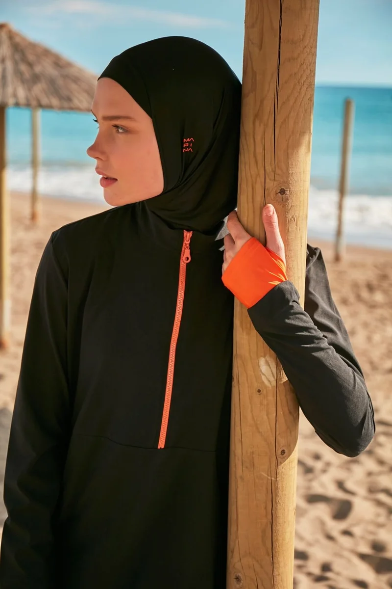 مارينا Parachute Fabric Black Fully Covered Hijab Swimsuit M2414