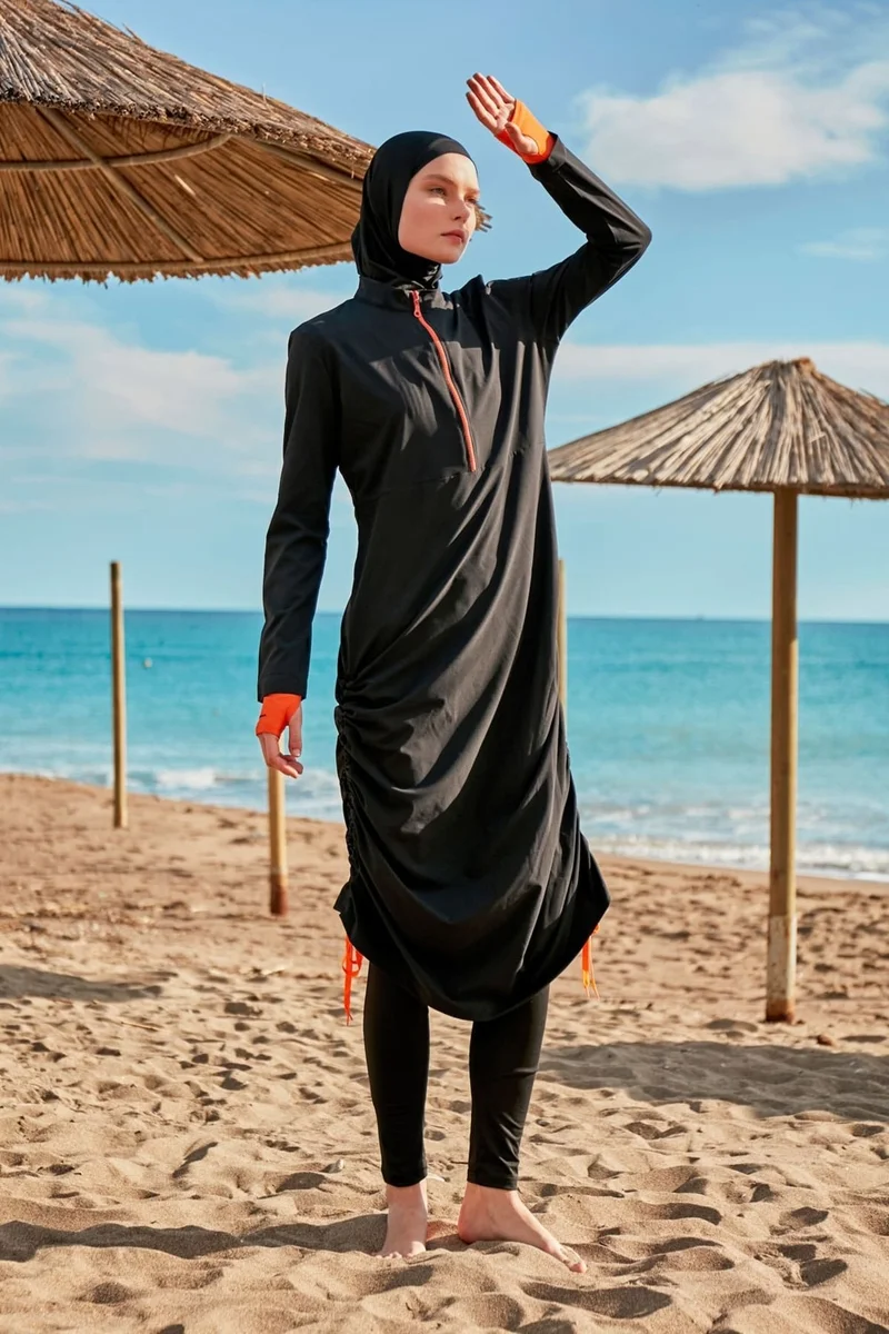 مارينا Parachute Fabric Black Fully Covered Hijab Swimsuit M2414