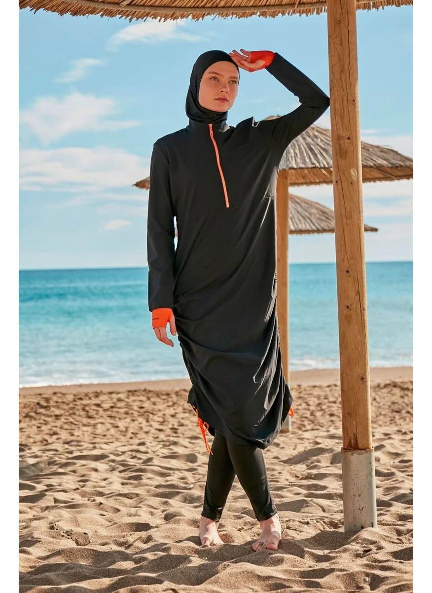 مارينا Parachute Fabric Black Fully Covered Hijab Swimsuit M2414
