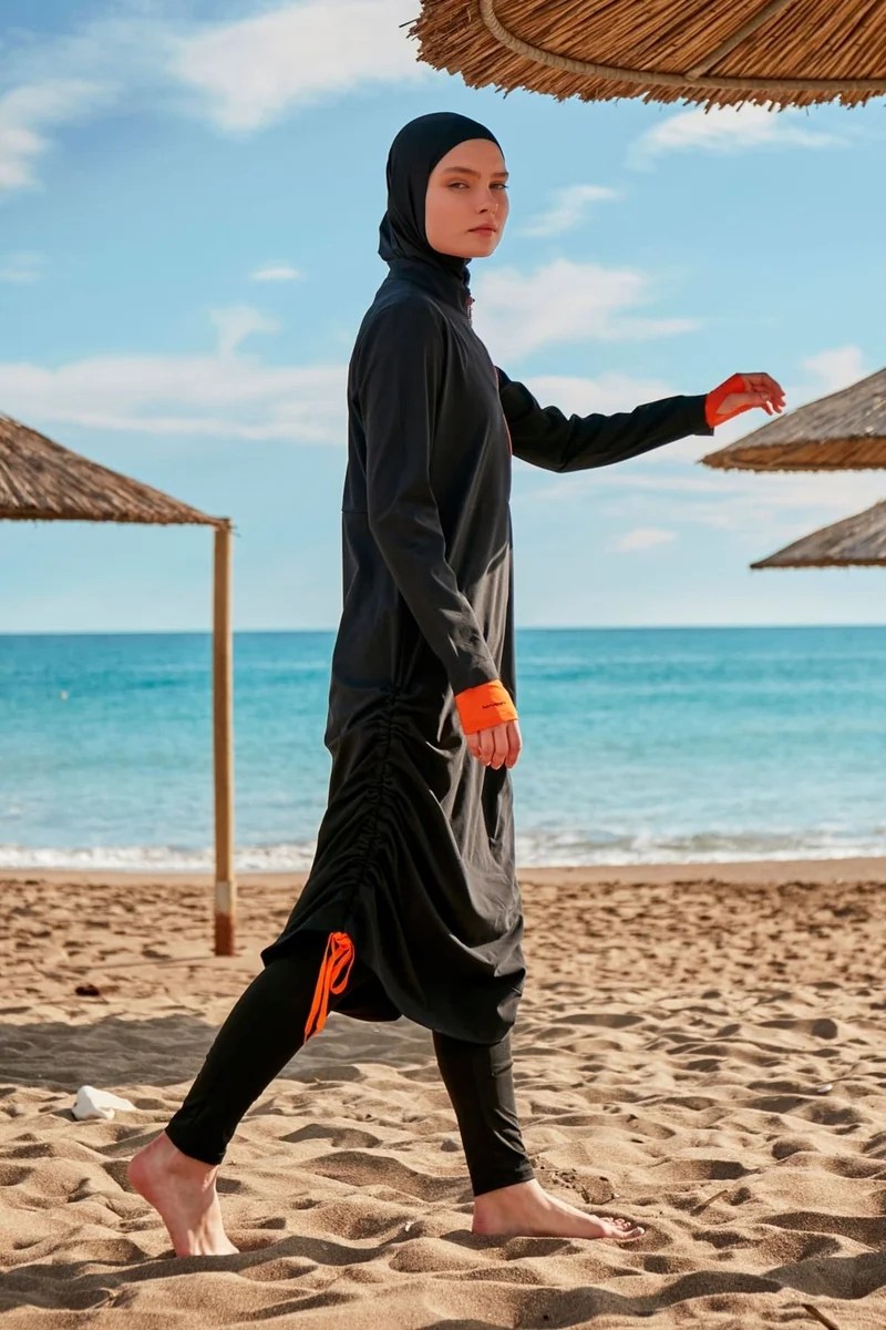 مارينا Parachute Fabric Black Fully Covered Hijab Swimsuit M2414