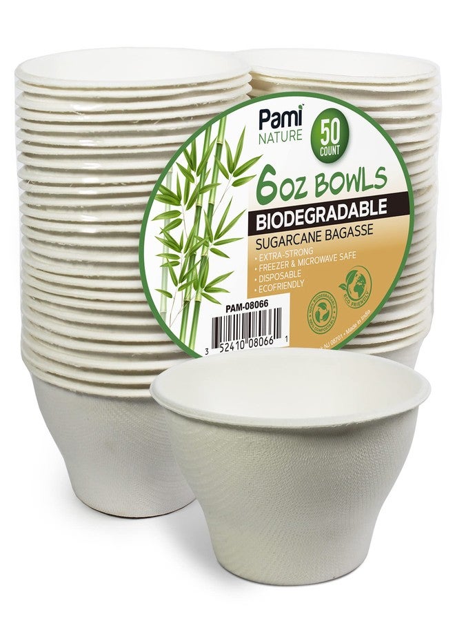 PAMI Biodegradable Sugarcane Bowls, Pack of 50 - 6oz Compostable Microwavable Paper Bowls for Hot & Cold Uses - Image 1