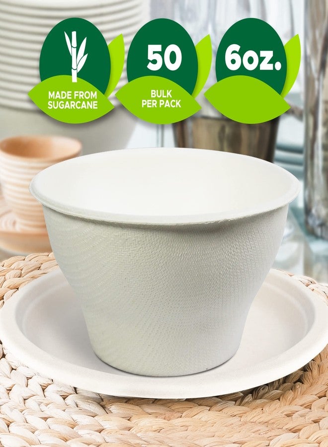 PAMI Biodegradable Sugarcane Bowls, Pack of 50 - 6oz Compostable Microwavable Paper Bowls for Hot & Cold Uses - Image 2