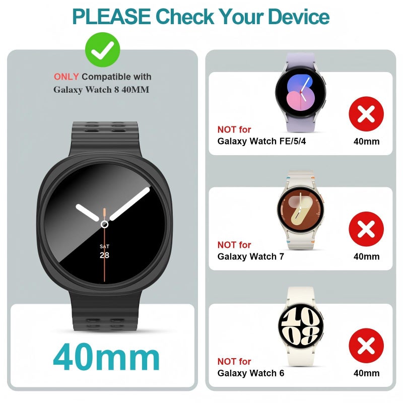 HASDON [6+6Pack Screen Protector Case for Samsung Galaxy Watch 8 40mm, Bubble Free Anti-Fog Tempered Glass Film and Waterproof Hard PC Protective Bumper No Water Collected Protective Cover Set - Image 2