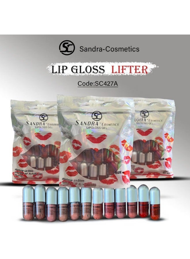 ساندرا مجموعة ملمع شفاه جل ملون من ساندرا مكونة من 12 قطعة، ملمع شفاه مطفي ولامع، أحمر شفاه سائل مقاوم للالتصاق - Image 2