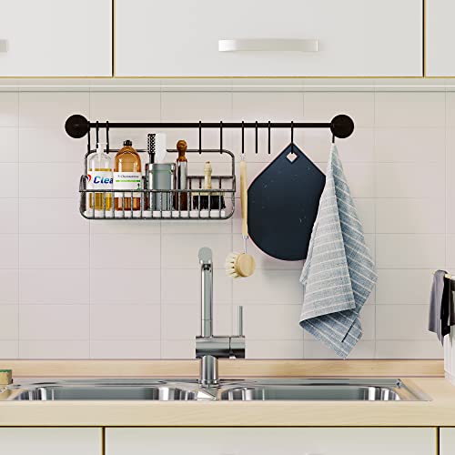 Wallniture 24" Gourmet Kitchen Rail for with 10 S Hooks for Hanging Utensils, Pot Pan Lid Rack Storage Organizer Set, Steel, Black - Image 2