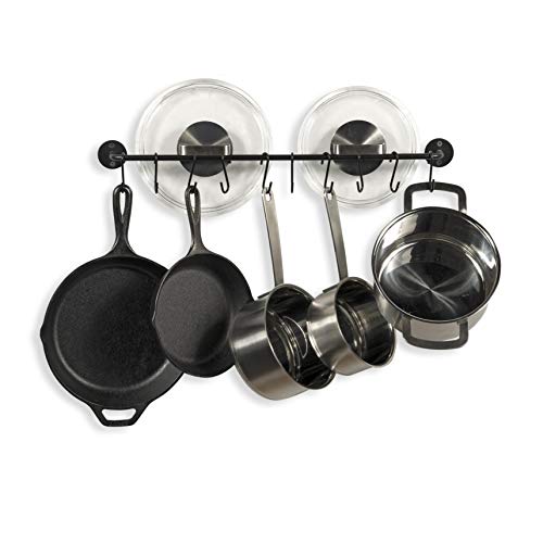 Wallniture 24" Gourmet Kitchen Rail for with 10 S Hooks for Hanging Utensils, Pot Pan Lid Rack Storage Organizer Set, Steel, Black - Image 4