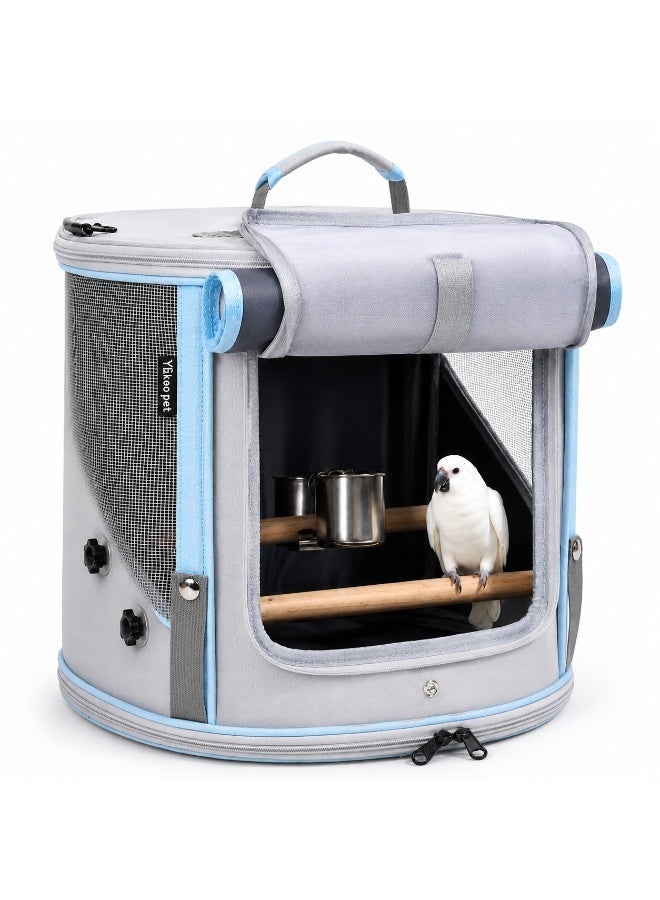Large Foldable Bird Carrier Bag With Dual Perches And Double Stainless Steel Feeding Cups, Breathable Oxford Parrot Travel Cage With Top Entry For Cockatiel Conure Lovebird, 35×35×33cm,  Grey - Image 1