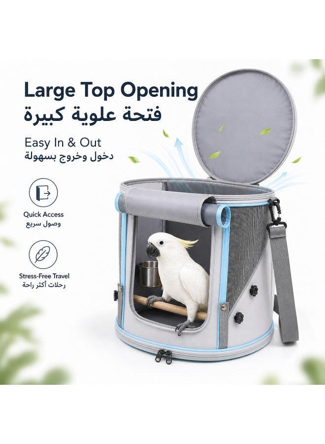 Large Foldable Bird Carrier Bag With Dual Perches And Double Stainless Steel Feeding Cups, Breathable Oxford Parrot Travel Cage With Top Entry For Cockatiel Conure Lovebird, 35×35×33cm,  Grey - Image 4