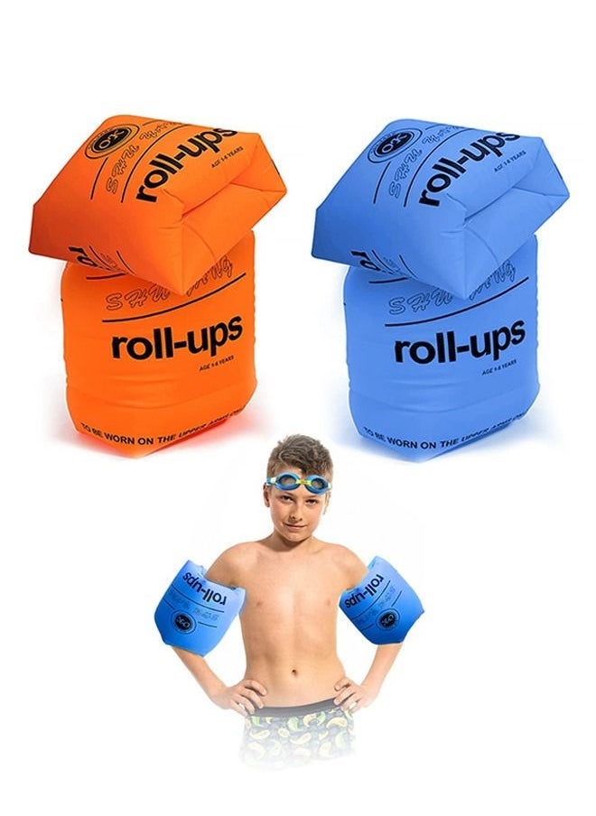 2 Pairs Swimming Training Inflatable Armbands, PVC Environmental Protection Non Toxic Labor Saving Float Sleeves Rings, Kids and Adults General Purpose Swim Arm Float (Orange+Blue)  - Image 1