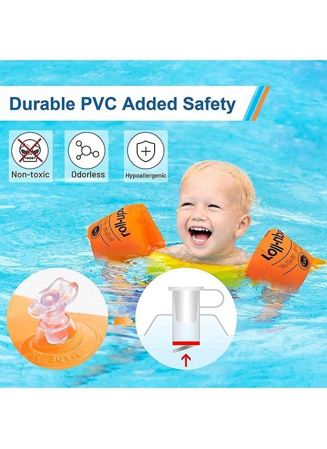 2 Pairs Swimming Training Inflatable Armbands, PVC Environmental Protection Non Toxic Labor Saving Float Sleeves Rings, Kids and Adults General Purpose Swim Arm Float (Orange+Blue)  - Image 3