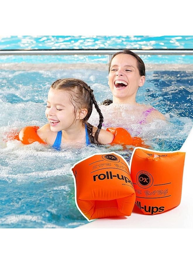 2 Pairs Swimming Training Inflatable Armbands, PVC Environmental Protection Non Toxic Labor Saving Float Sleeves Rings, Kids and Adults General Purpose Swim Arm Float (Orange+Blue)  - Image 4