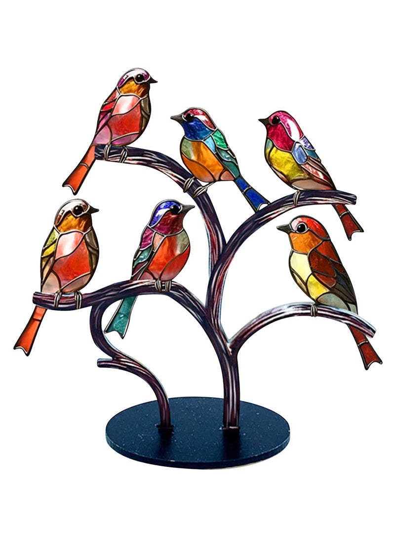 SYOSI Stained Glass Birds Desktop Ornament, 6 Birds Imitation Glass Art Tabletop Decor, Metal Vivid Craft Desktop Ornaments for Home Office Decor, Retro Acrylic Desktop Decoration - Image 1
