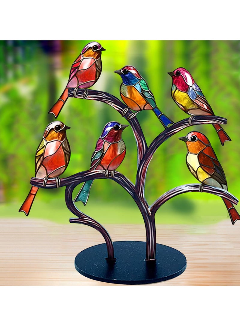 SYOSI Stained Glass Birds Desktop Ornament, 6 Birds Imitation Glass Art Tabletop Decor, Metal Vivid Craft Desktop Ornaments for Home Office Decor, Retro Acrylic Desktop Decoration - Image 4