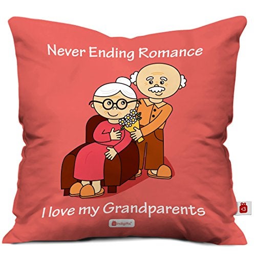 Indigifts Micro Satin, Fibre Multicolour Never Ending Romance Quote Illustration Pink Cushion Cover with Filler, 12X12 Inches - Image 1