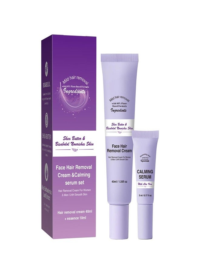 DIMOT كريم إزالة شعر الوجه، مجموعة كريمات إزالة الشعر، إزالة شعر لطيفة وغير مؤلمة، سيروم مهدئ، كريمات إزالة الشعر للجسم والوجه للنساء - Image 1