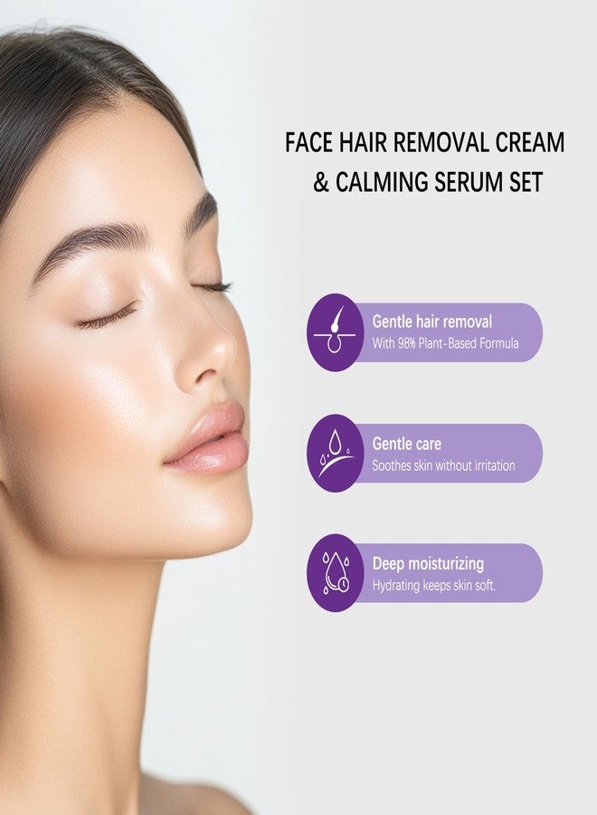 DIMOT كريم إزالة شعر الوجه، مجموعة كريمات إزالة الشعر، إزالة شعر لطيفة وغير مؤلمة، سيروم مهدئ، كريمات إزالة الشعر للجسم والوجه للنساء - Image 3
