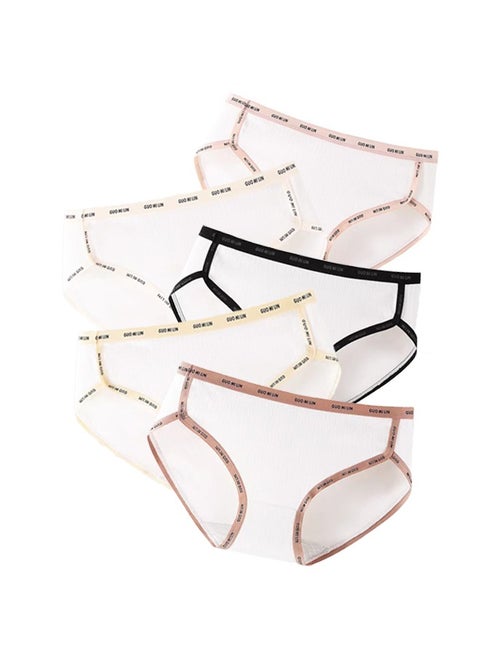 Zeemey 5-Piece Cotton Sport Bikini Breathable Panties Low Waist Fashionable Ladies Charming Thick Bottom
